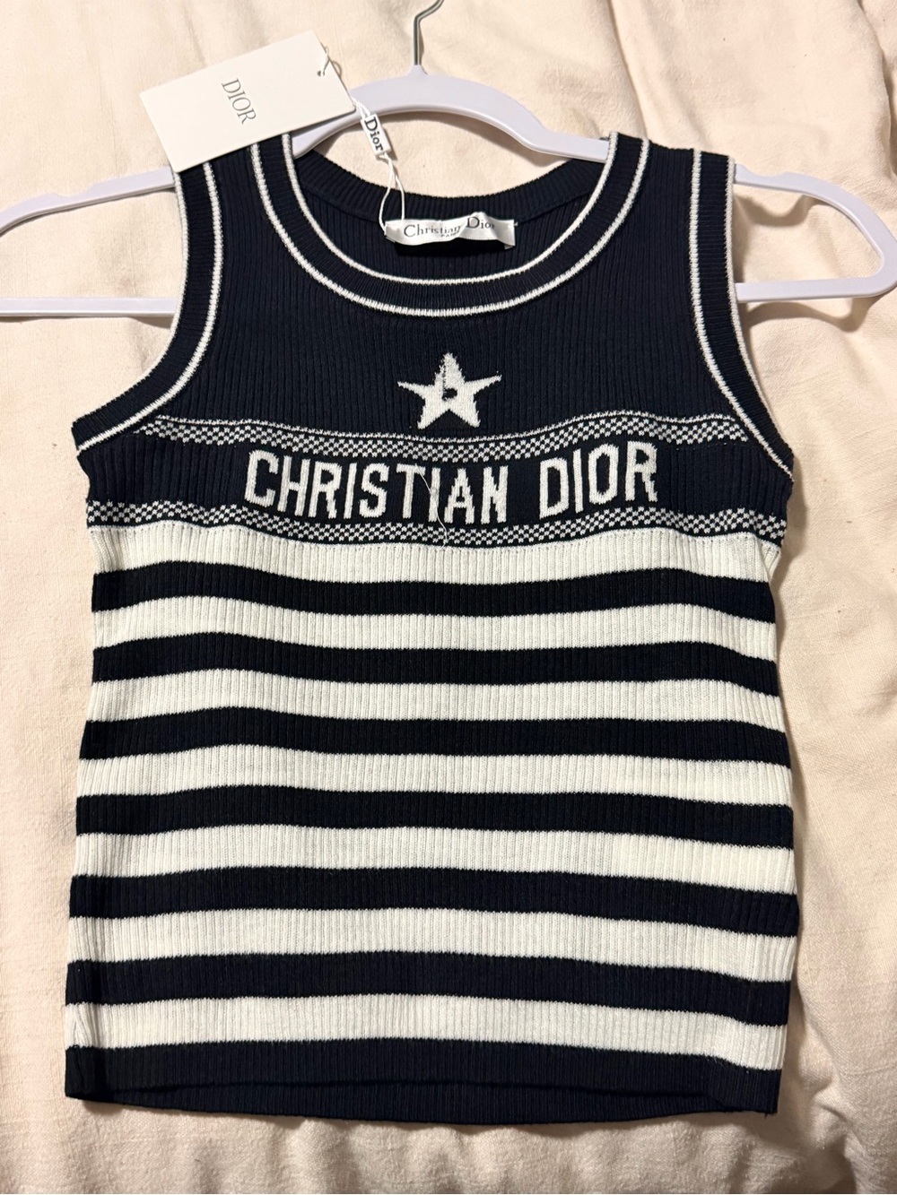 Dior Navy & White Striped Sleeveless Knit Tank